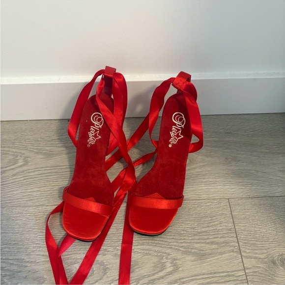 Pleaser Shoes - Pleaser Red Satin Heels